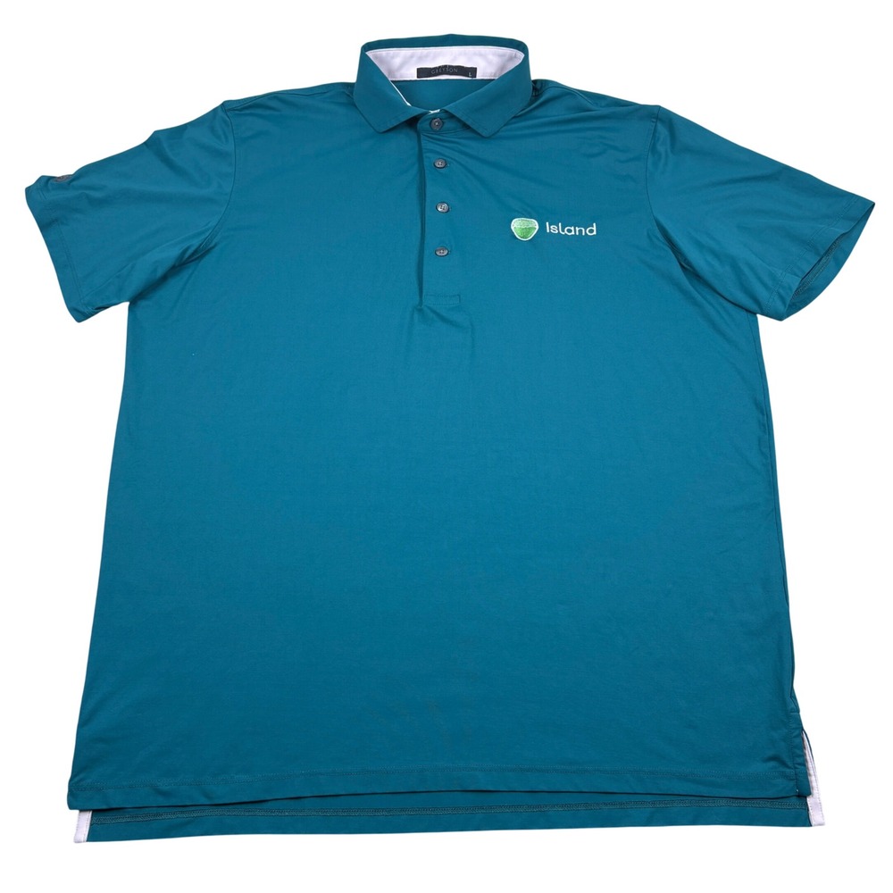 Greyson Performance Golf Polo Shirt Mens Large Teal‎ Island LOGO Athleisure